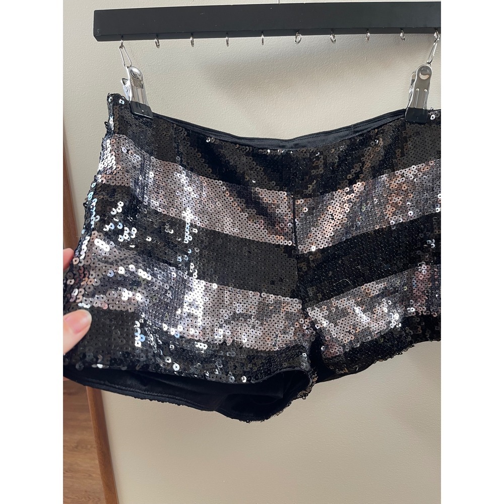Forever 21 Womens Black Silver Striped Sequin Mini Shorts Party Festival Size S - Picture 2 of 6